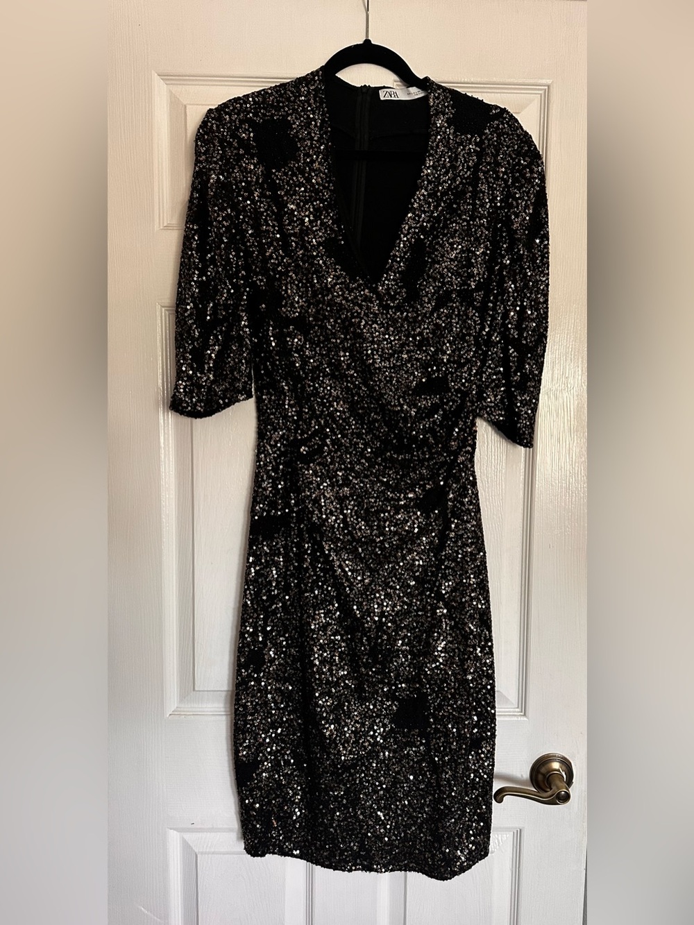 Zara Black Sequin V-Neck Mini Dress